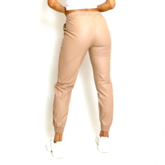 Khaki vegan leather joggers - Picture 3 of 3